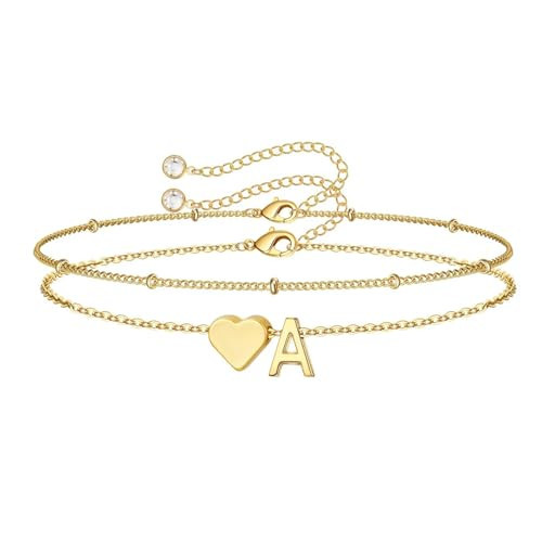 M MOOHAM Christmas Gifts for GrandKids Teenage - 6 7 8 9 10 11 12 13 14 15 16 Year Old Girl Teen Stocking Stuffers Birthday Gift, Initial A Heart Gold-Plated Bracelets for Teenage Girls kids Jewelry | Amazon (US)