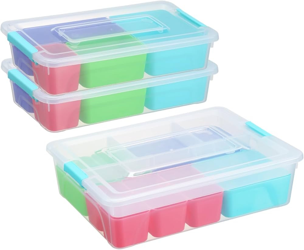 novelinks Clear Plastic Dividing Storage Box with Compartments Removable Storage Bin with Lid - P... | Amazon (US)