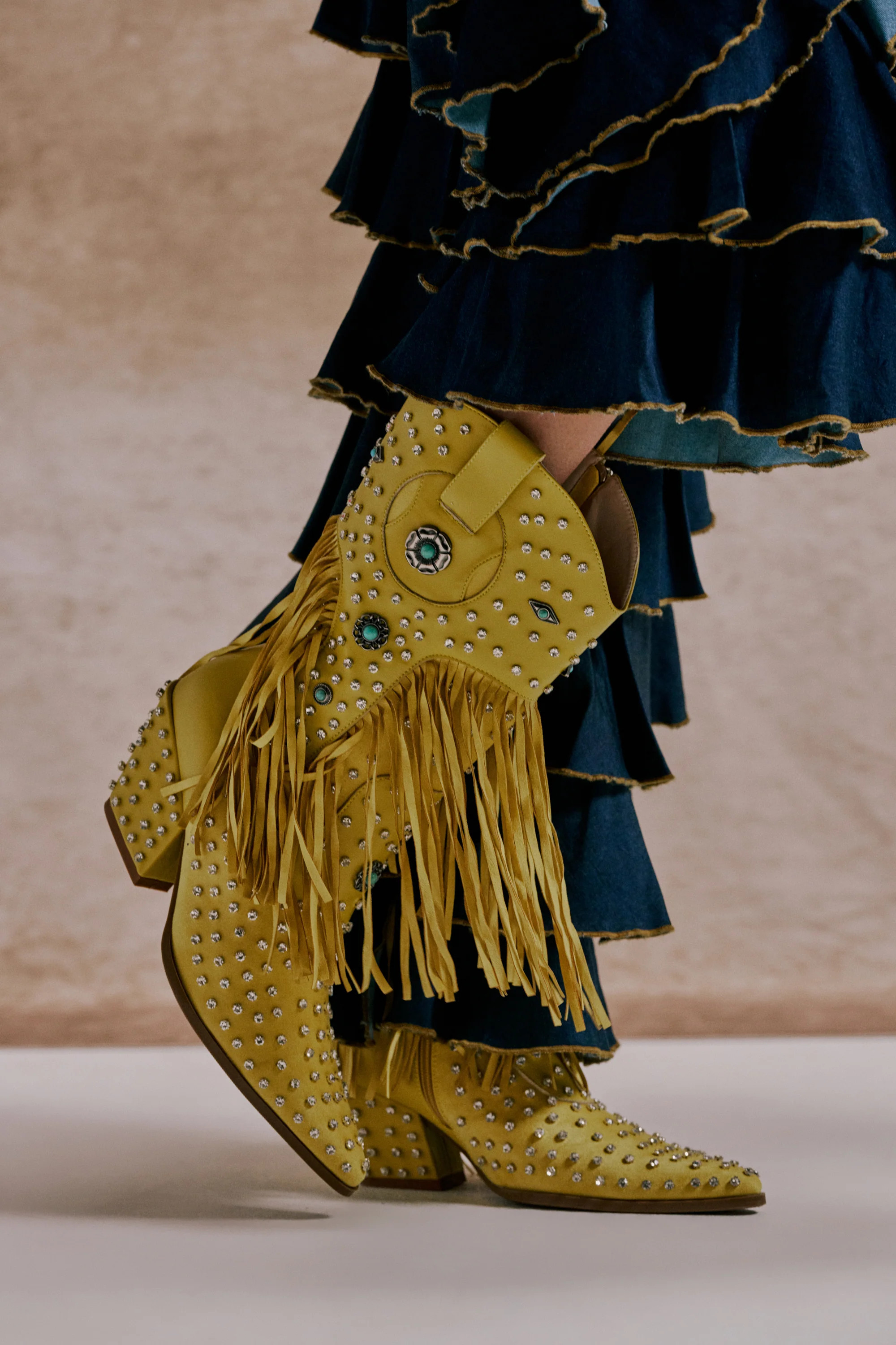 AZALEA WANG GREYSON YELLOW RHINESTONE EMBELLISHED WESTERN BOOTIE | AKIRA