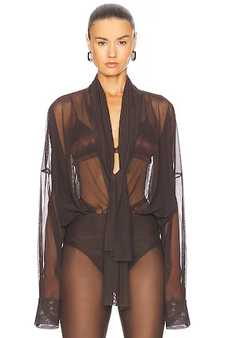 Super Oversized Boyfriend Shirt Bow Bodysuit | FWRD 