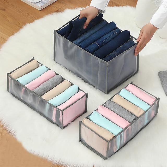 Wardrobe Clothes Organizer for Folded Clothes, Pants Organizer, Jeans Leggings 7 Compartments Foldab | Amazon (US)