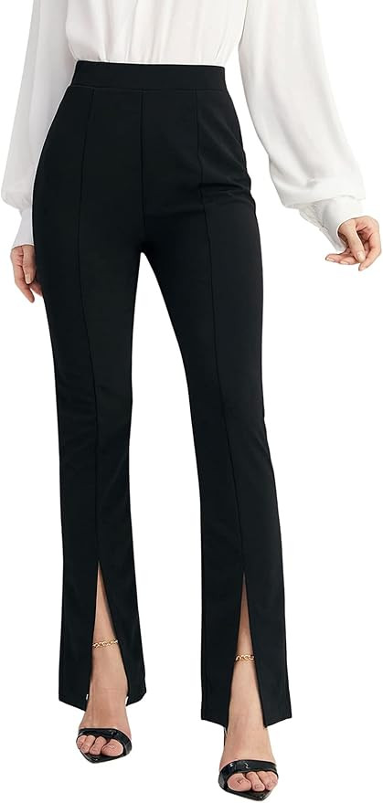 WDIRARA Women's Split Front Elastic High Waist Elegant Flare Leg Long Pants | Amazon (US)