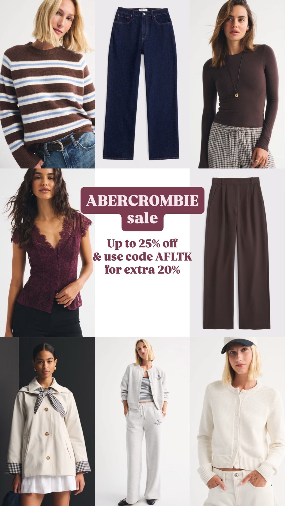 Abercrombie sale up to 25% off & use code AFXLTK for extra 20% off

#LTKFashionMonth #LTKautumn #LTKjeans