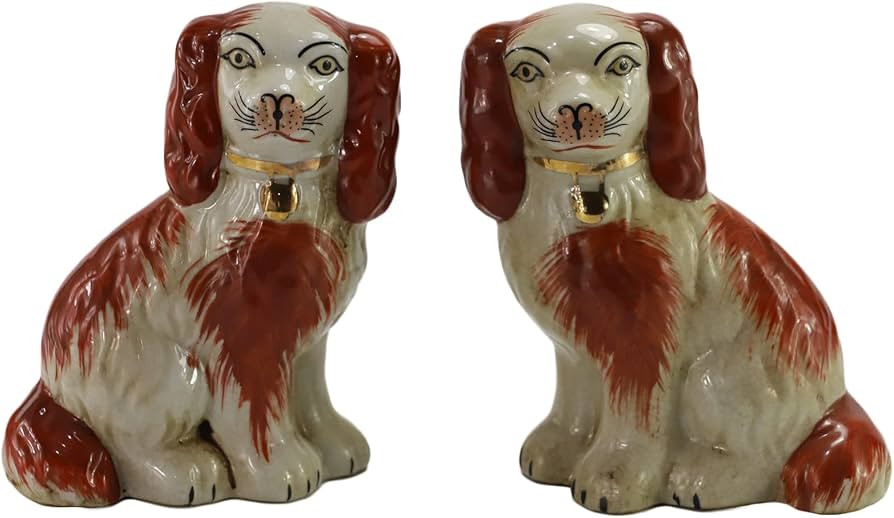 Hand Painted Red Porcelain Dog Pair of Small Figurines Home Décor | Amazon (US)