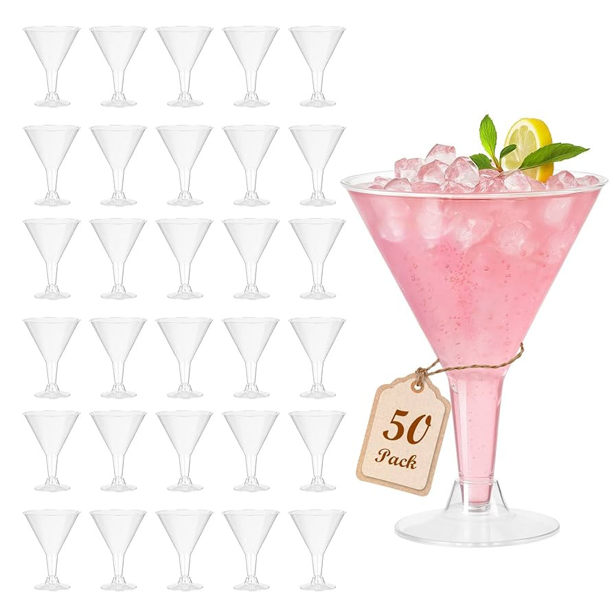 Plastic Martini Glasses Disposable 50 Pack, 6.32 oz Cocktail Cups Bulk for Parties, Poolside, Wed... | Amazon (US)