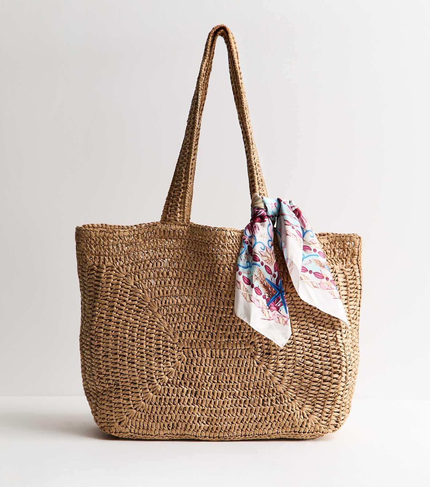 Stone Oversized Woven Tote with Scarf | New Look | New Look (UK)
