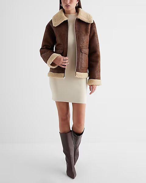 Faux Leather Sherpa Lined Coat | Express