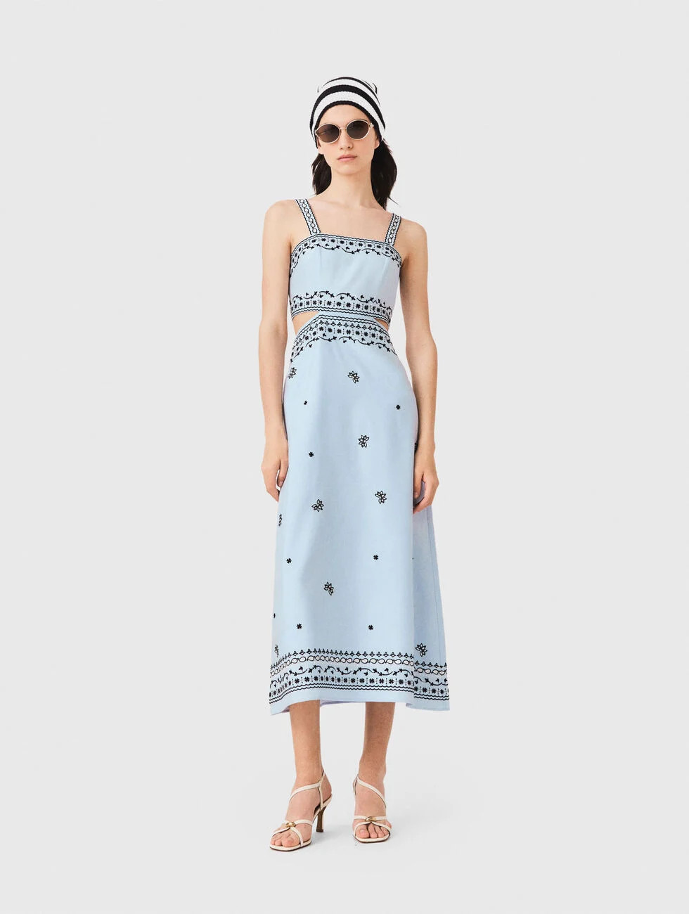 Embroidered linen blend maxi dress Blue for Women | Maje | Maje US