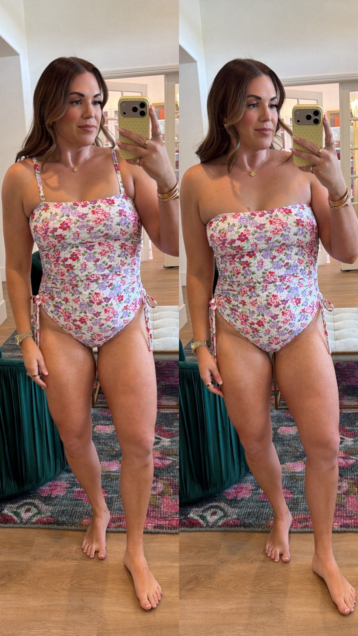 my 2026 swim collection with Pink Desert! i’m wearing the large in purple and red floral print one piece swimsuit. suit has removable + adjustable straps + built in bra and padding! flattering ruching on the sides and you can tie as high as you’d like 

with and without the straps here! 

#LTKMidsize #LTKSeasonal #LTKSwim