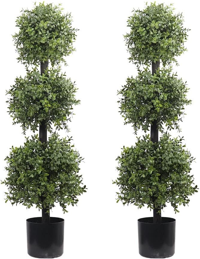 38''T Outdoor Boxwood Triple Ball Topiary Potted Plant Anti-UV Front Door Decor 2Pack | Amazon (US)