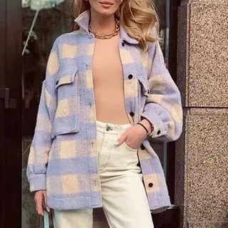 Luludragon - Check Prints Fleece Utility Shacket | YesStyle Global