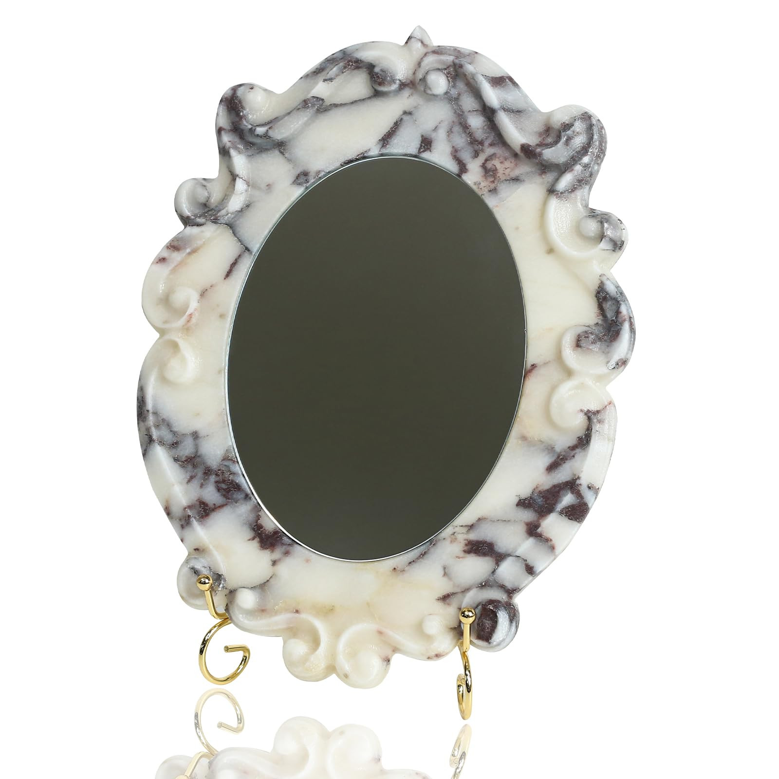 Marble Vintage Makeup Mirror with Stand, Oval Antique Vanity Mirror for Dresser, Baroque Tabletop... | Amazon (US)