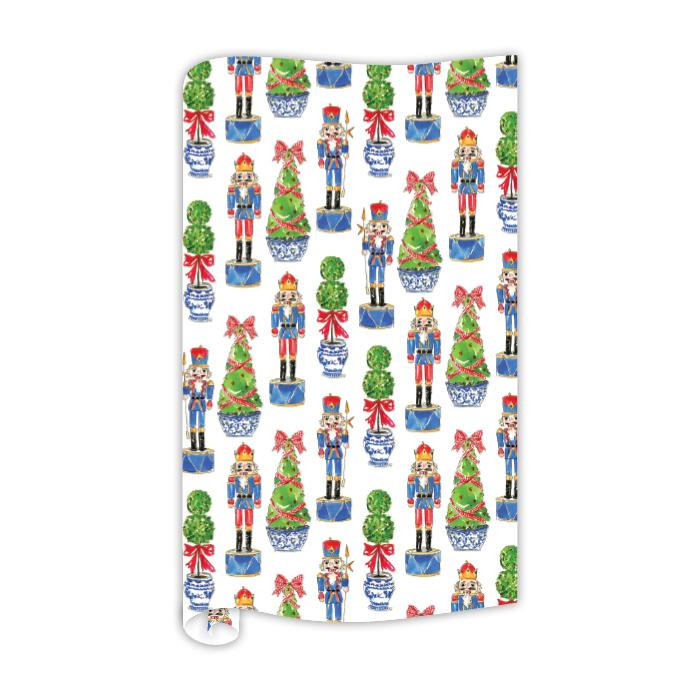 Handpainted Nutcrackers with Topiary Tree Wrapping Paper | Rosanne Beck Collections
