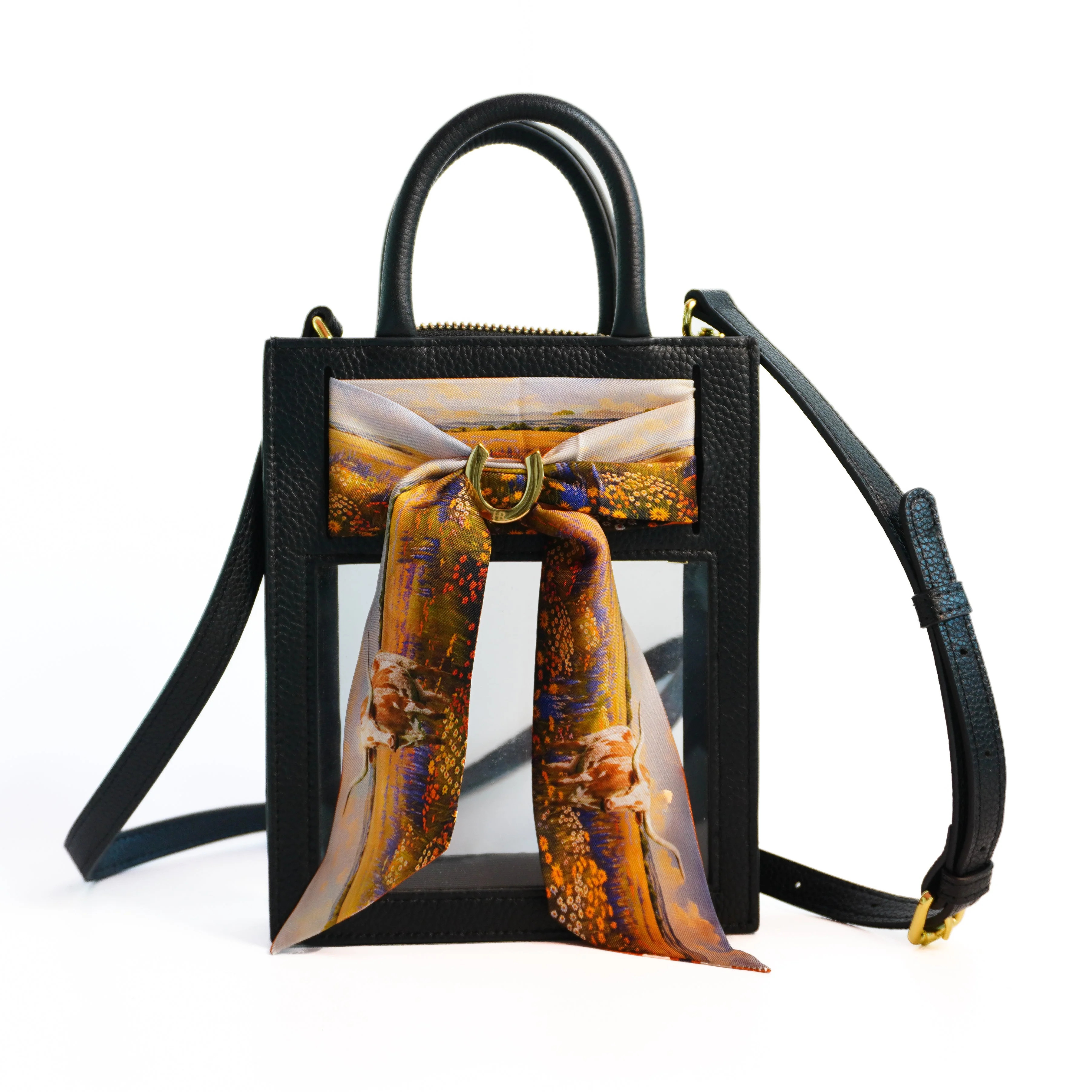 Stadium Approved Leather Top Handle Purse with Silk Twill Skinny Scarf Texas Longhorns | Hampton Road Designs, LLC