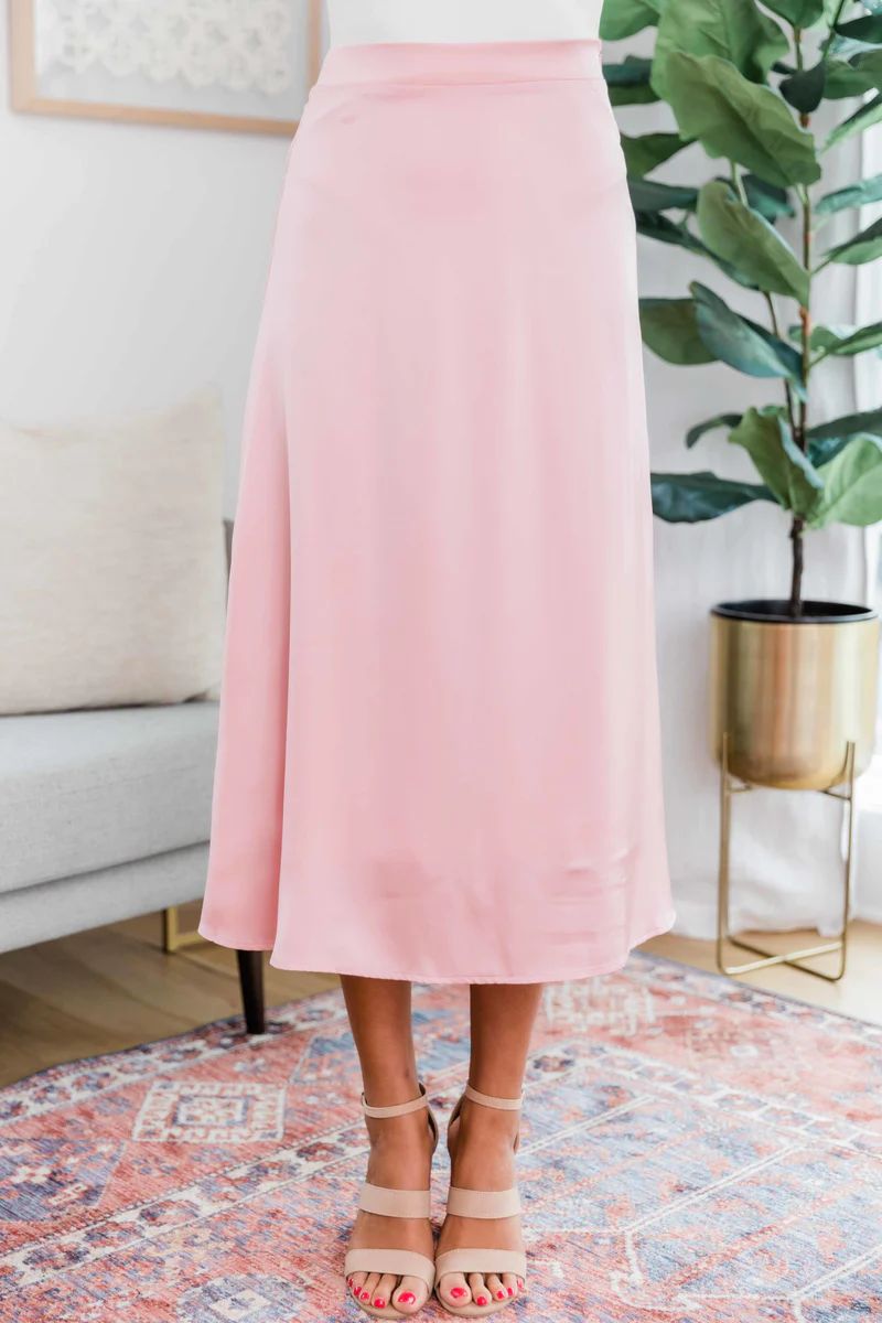 Light Up The Moon Satin Solid Midi Skirt Rose CLEARANCE | The Pink Lily Boutique