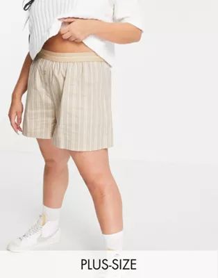 COLLUSION Plus coordinating shorts with branded waistband in beige stripe | ASOS (Global)
