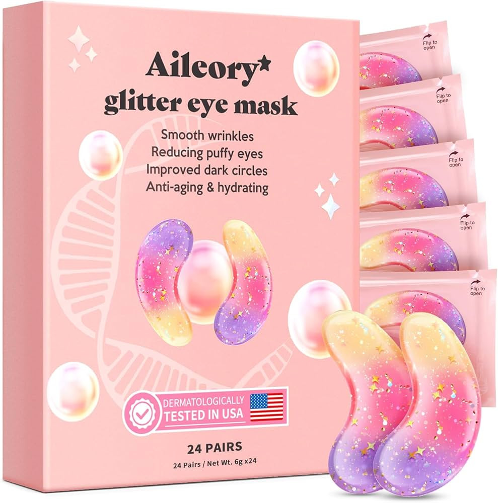 Under Eye Patches (24 Pairs) - New Tri-color Glitter Eye Gel Pads for Dark Circles Puffy Eyes,Und... | Amazon (US)