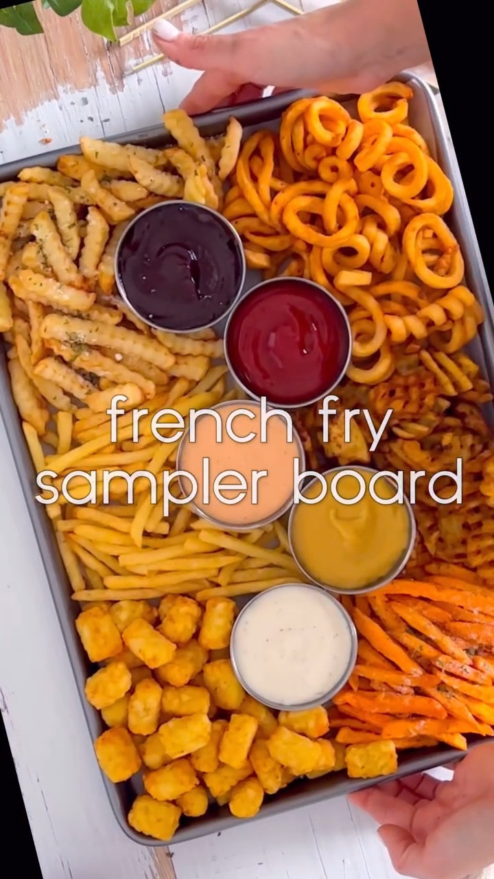 French Fry Sampler Board? Yes, please! 

I’m ALL about sampling everything—because who can choose just one? That’s why the cheese and charcuterie board craze has my heart. But here’s the thing: sampler boards aren’t just for cheese and meat. You can turn anything into one!

Think sweet treats, savory snacks, or even a full lunch or dessert spread. This French fry board is all about variety—crispy classics, waffle fries, curly fries, and even sweet potato fries! Add a lineup of dipping sauces for the ultimate fry experience. 🍟
 #charcuterieandthings #frenchfries #foodstyling #charcuterieboard #snacks #snackboard #gamedayfood