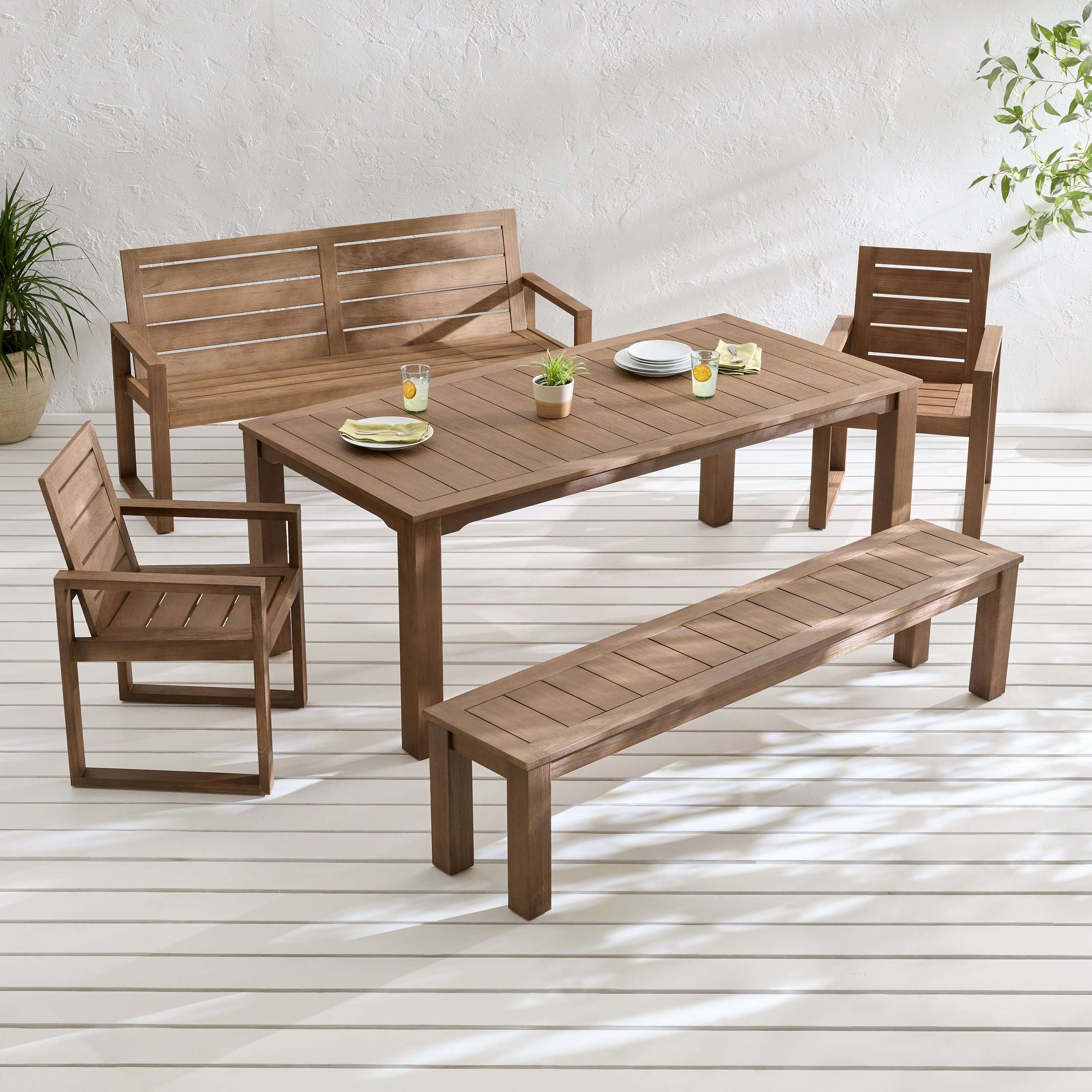 Corsica Eucalyptus 5 Piece Outdoor Dining Set with Armchairs | World Market