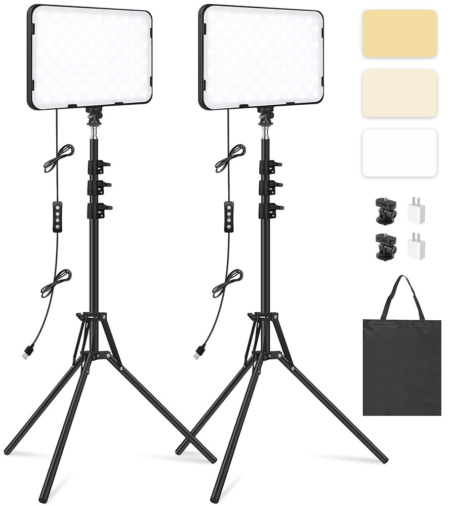 2 Pack LED Video Light with 63'' Tripod Stand, Obeamiu 2500-8500K Dimmable Photography Studio Lig... | Amazon (US)