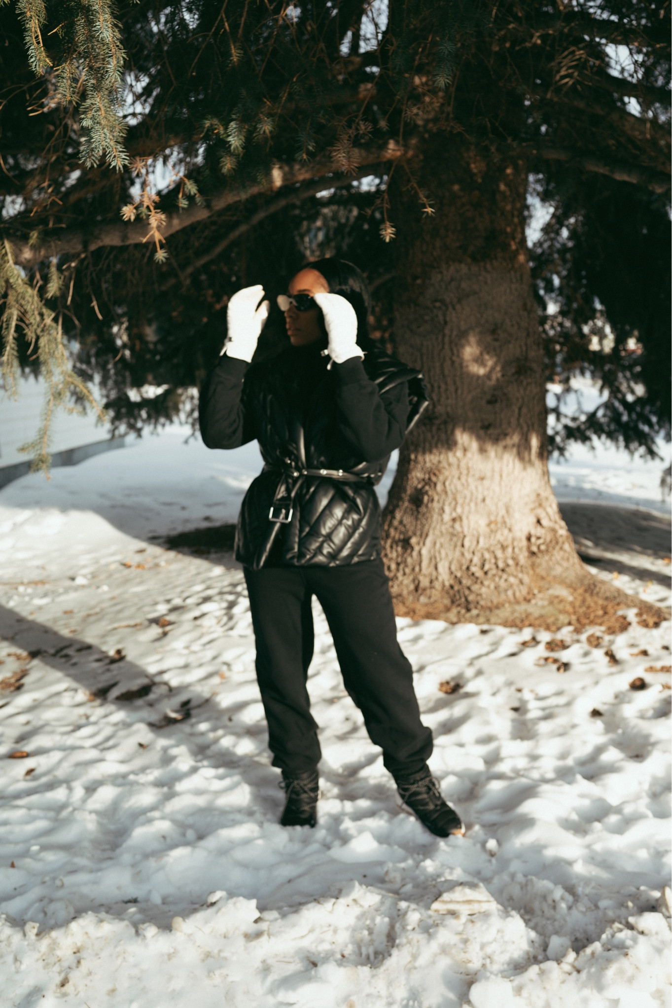 Winter outfit, black ear muffs, Abercrombie sweats, black turtleneck, north face gloves, faux leather puffer vest 

#LTKHoliday #LTKFind #LTKtravel
