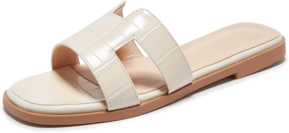 TRULAND H Strap Flat Slide Sandals for Women - Cute Fashion Open Toe Summer Dressy Sandals | Amazon (US)