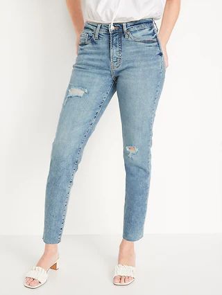 High-Waisted OG Straight Ripped Cut-Off Ankle Jeans for Women | Old Navy (US)