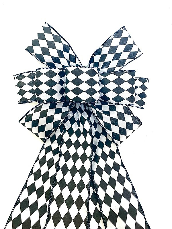 Amazon.com: Wreath Bow, Harlequin Black and White Gift Bow, Bows for Wreaths, Tree Topper Bow, La... | Amazon (US)