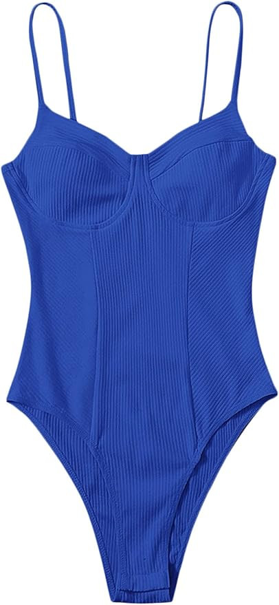 Milumia Women's Spaghetti Strap Ribbed Knit Sleeveless Backless Bustier Bodysuit Top | Amazon (US)