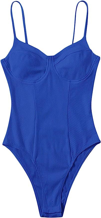Milumia Women's Spaghetti Strap Ribbed Knit Sleeveless Backless Bustier Bodysuit Top | Amazon (US)