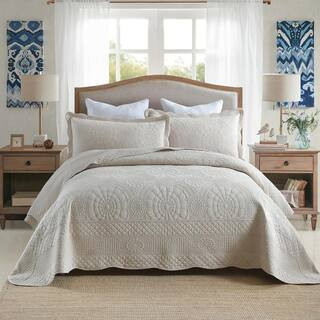 TF Elegant Beige Embroidery Queen Size Cotton Lightweight Quilt Bedspread Set | The Home Depot