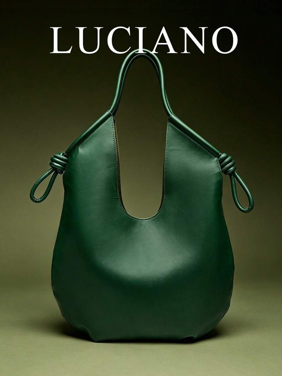Green PU Leather Korean-French Casual Minimalist Style Large Capacity Handbag, Vintage Slouchy Dr... | SHEIN