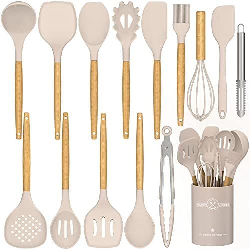 Silicone Cooking Utensil Set, 15 PCS Premium Kitchen Utensils Spatula Set with Wooden Handle for Coo | Amazon (US)