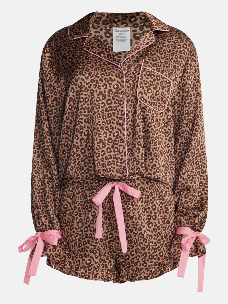 No Boundaries Holiday Satin Top and Shorts Sleepwear Set, 2 Piece, Women's XS-XXL | Walmart (US)