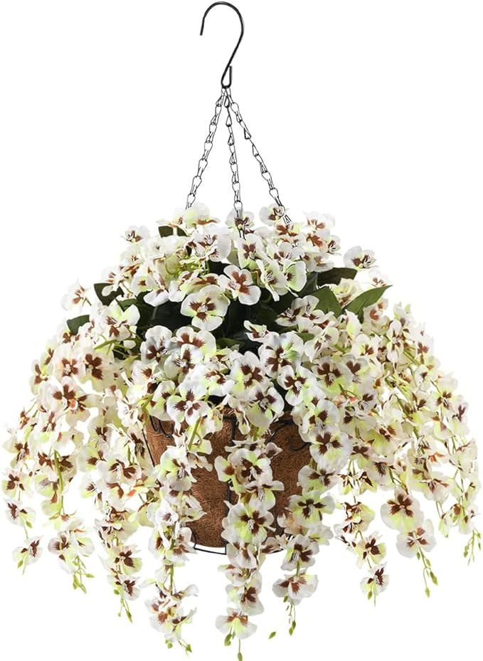 Homsunny Artificial Hanging Flowers Basket Outdoor Indoor Porch Decoration, Fake Silk Plants Orch... | Amazon (US)