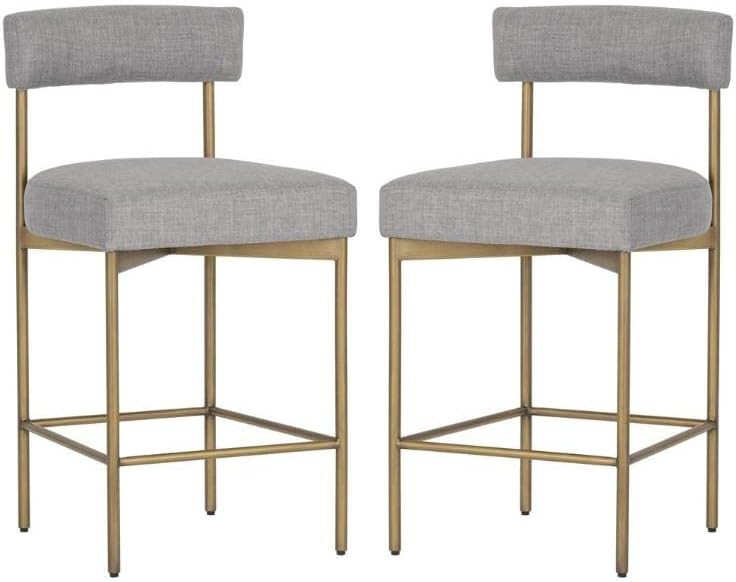 Home Square Seneca 26" Fabric Counter Stool in Gray/Antique Brass - Set of 2 | Amazon (US)