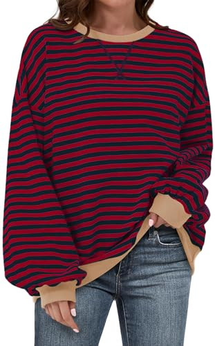 UEU Women Oversized Striped Crewneck Sweatshirt Long Sleeve Color Block Pullover Tops Casual Loos... | Amazon (US)