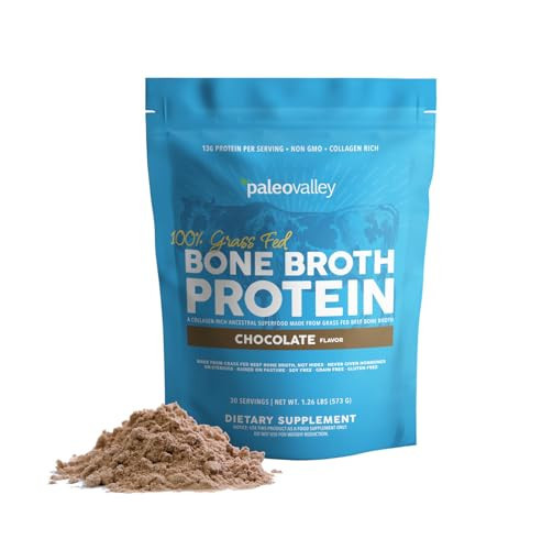 Paleovalley 100% Grass Fed Beef Bone Broth Protein Powder - Rich in Collagen Peptides for Hair, Skin, Gut Health, Bone and Joint Support - 13g Protein Per Serving - No Gluten or GMOs - Chocolate | Amazon (US)