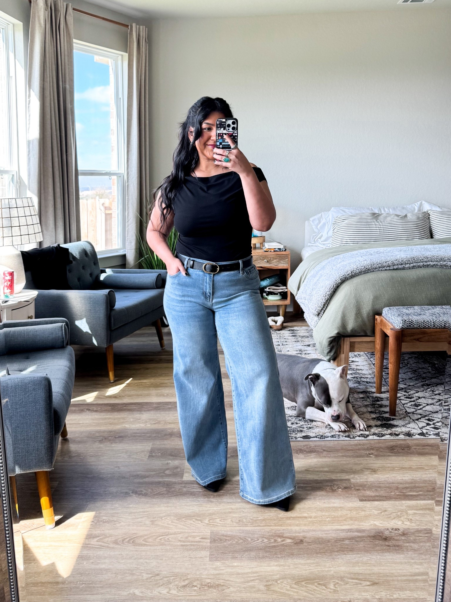 I’m 5’1” size 12 // TOP: wearing a large, true to size, has a ton of stretch and is sooo comfortable // JEANS: size up! I am wearing a 32 (size 14), these are mid-rise and hit right below my belly button, tons of stretch, wide leg // BOOTS: true to size // STRAPLESS BRA: large

#LTKMidsize #LTKOver40 #LTKPetite
