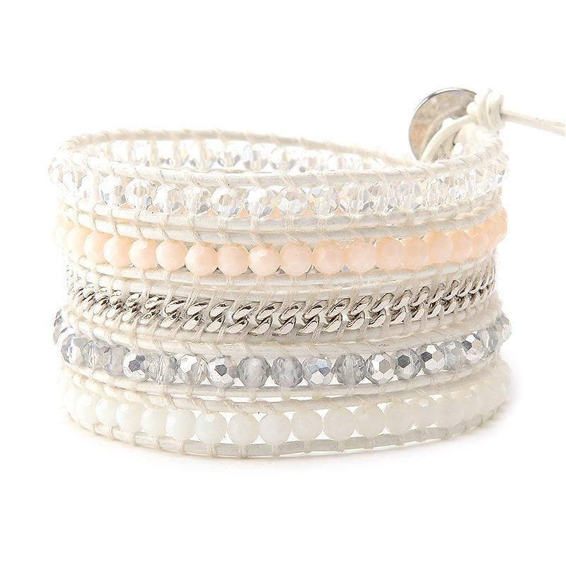Blush Beads with Silver & White Crystals on White | Victoria Emerson