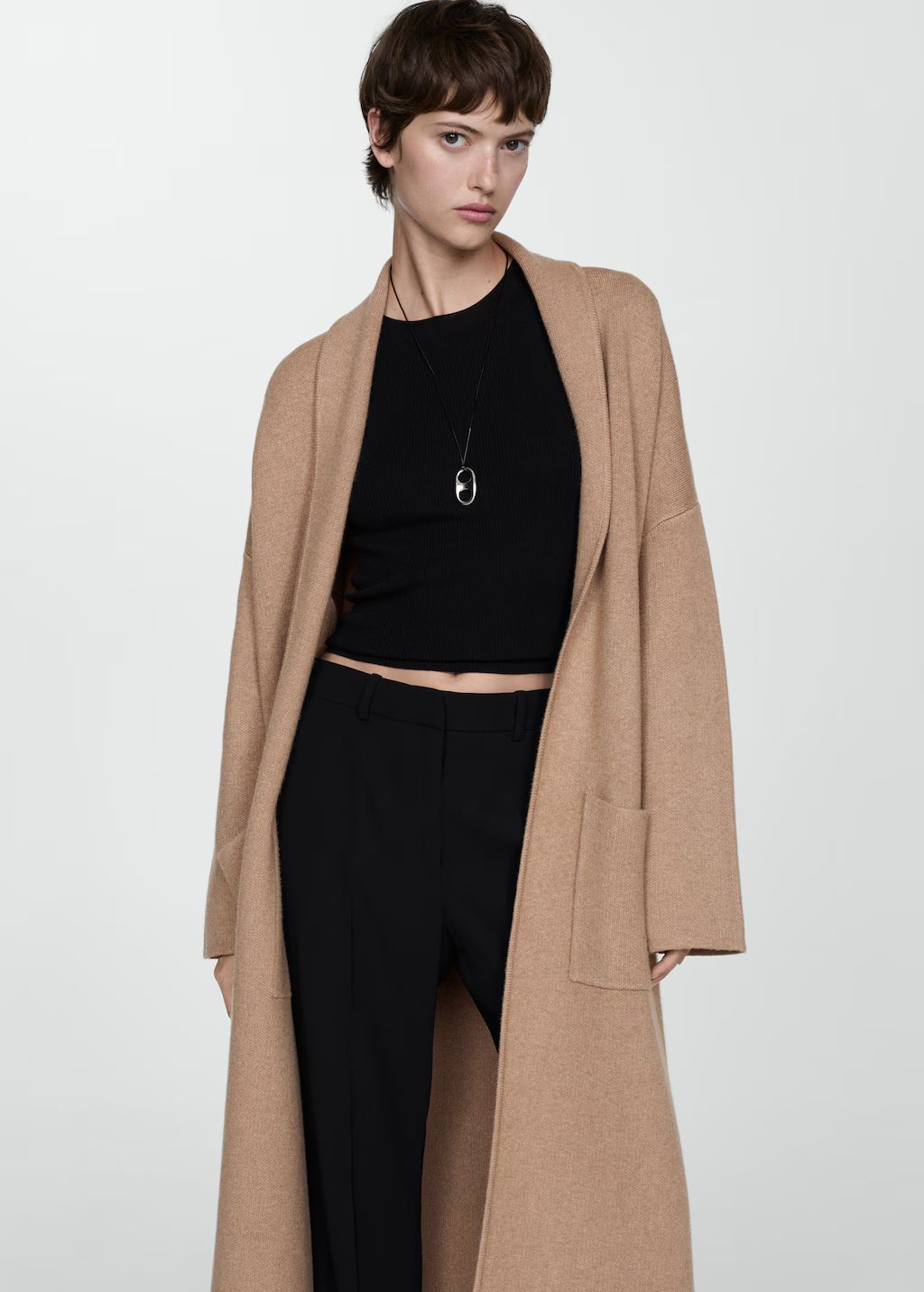 Oversized knitted coat with pockets - Woman | MANGO USA | MANGO (US)