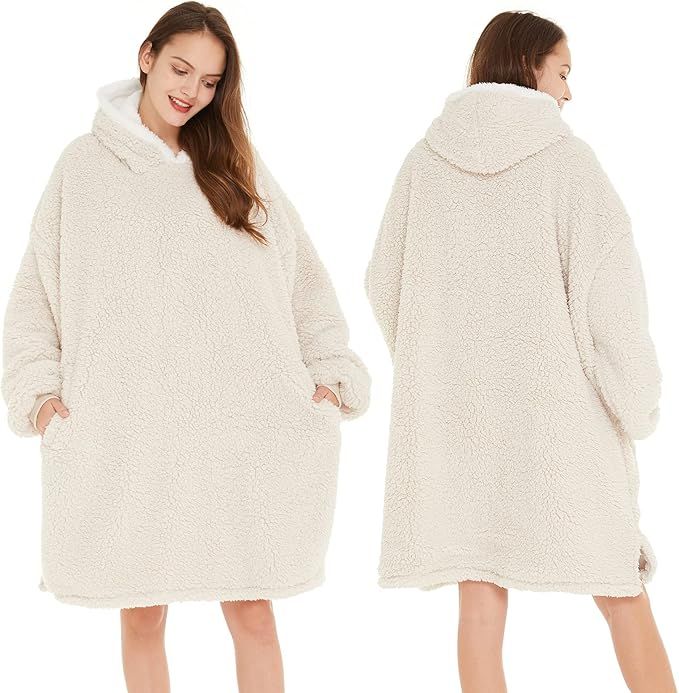LetsFunny Oversized Blanket Sweatshirt, Plush Fleecehug Hoodie Wearable Blanket with Pocket, Supe... | Amazon (US)