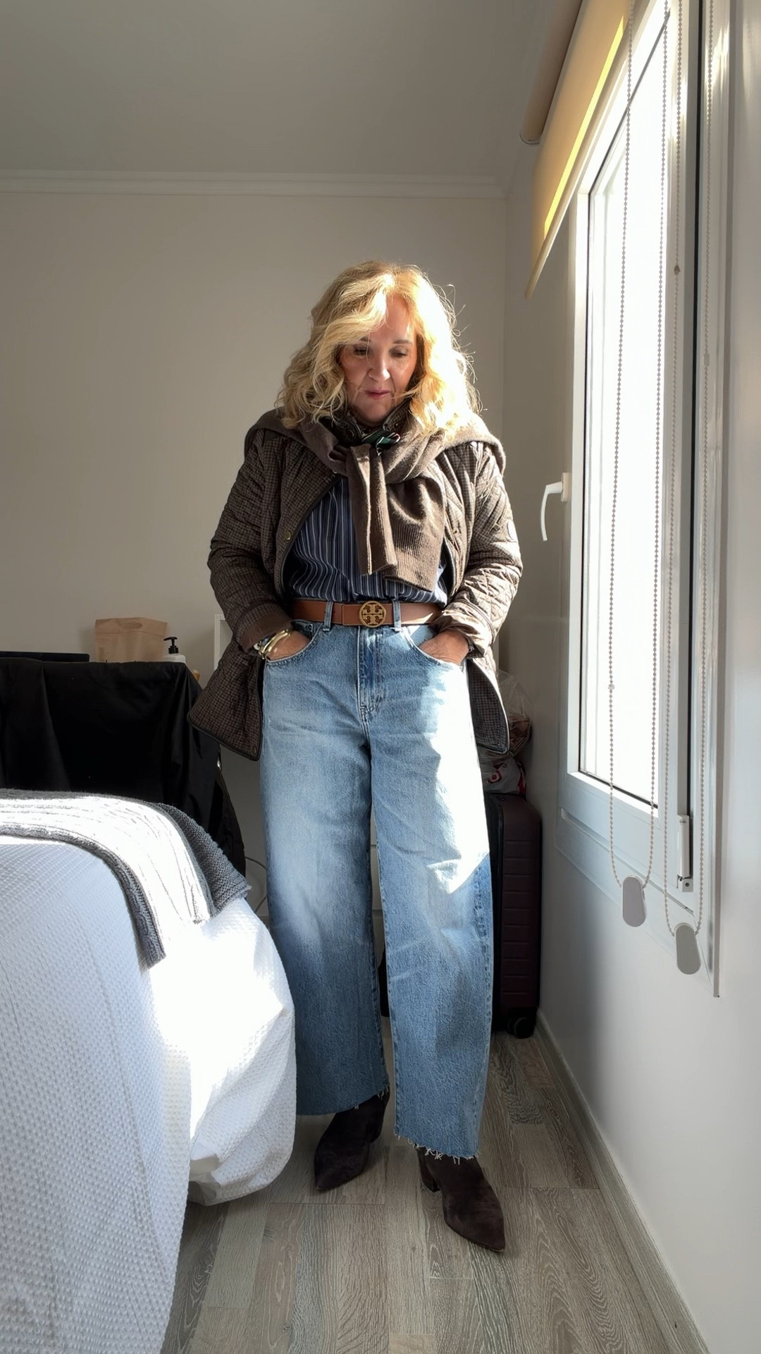 Today’s outfit from the sudoku travel grid. 
Jeans are very relaxed. I wear a size 29. I will link two more affordable barrel pant options but I do love this premium denim. They’re super cool and comfortable and I just love them.
Striped blouse I wear a size small petite
Ralph Lauren jacket on the Nordstrom anniversary sale I wear a medium, but can’t layer much underneath it so consider sizing up if you think you’re going to wear sweaters underneath it
I’ll link a few scars, but this scarf actually doesn’t release until Monday night or Tuesday at which time I will definitely be sharing that so stay tuned

#LTKOver40 #LTKootd #LTKTravel