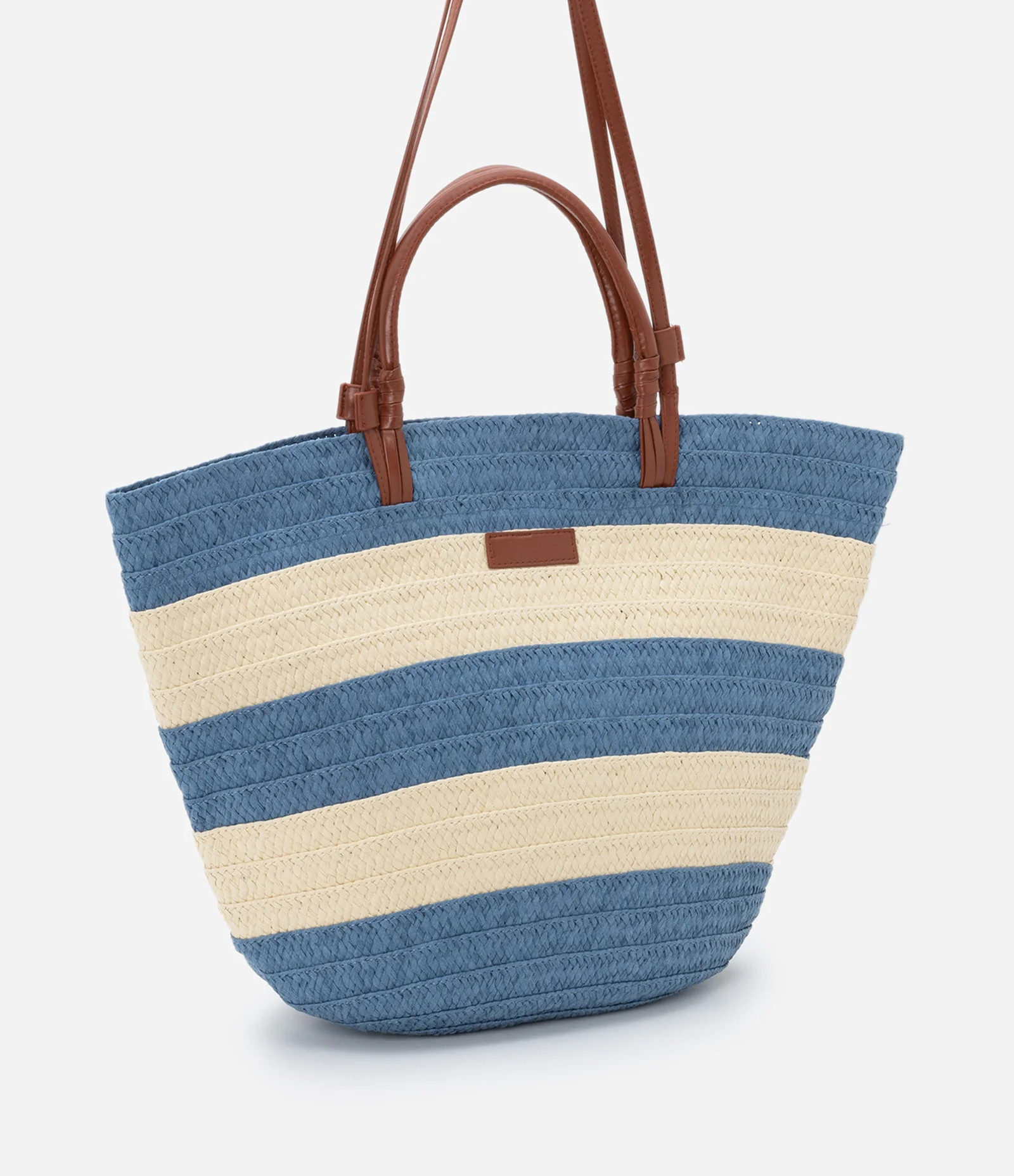 Bolsa de Praia com Listras e Alças Finas em Pu Azul/ Off White - Lojas Renner | Renner (BR)