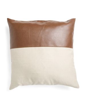 Made In Usa 22x22 Linen Look And Faux Leather Pillow | Marshalls