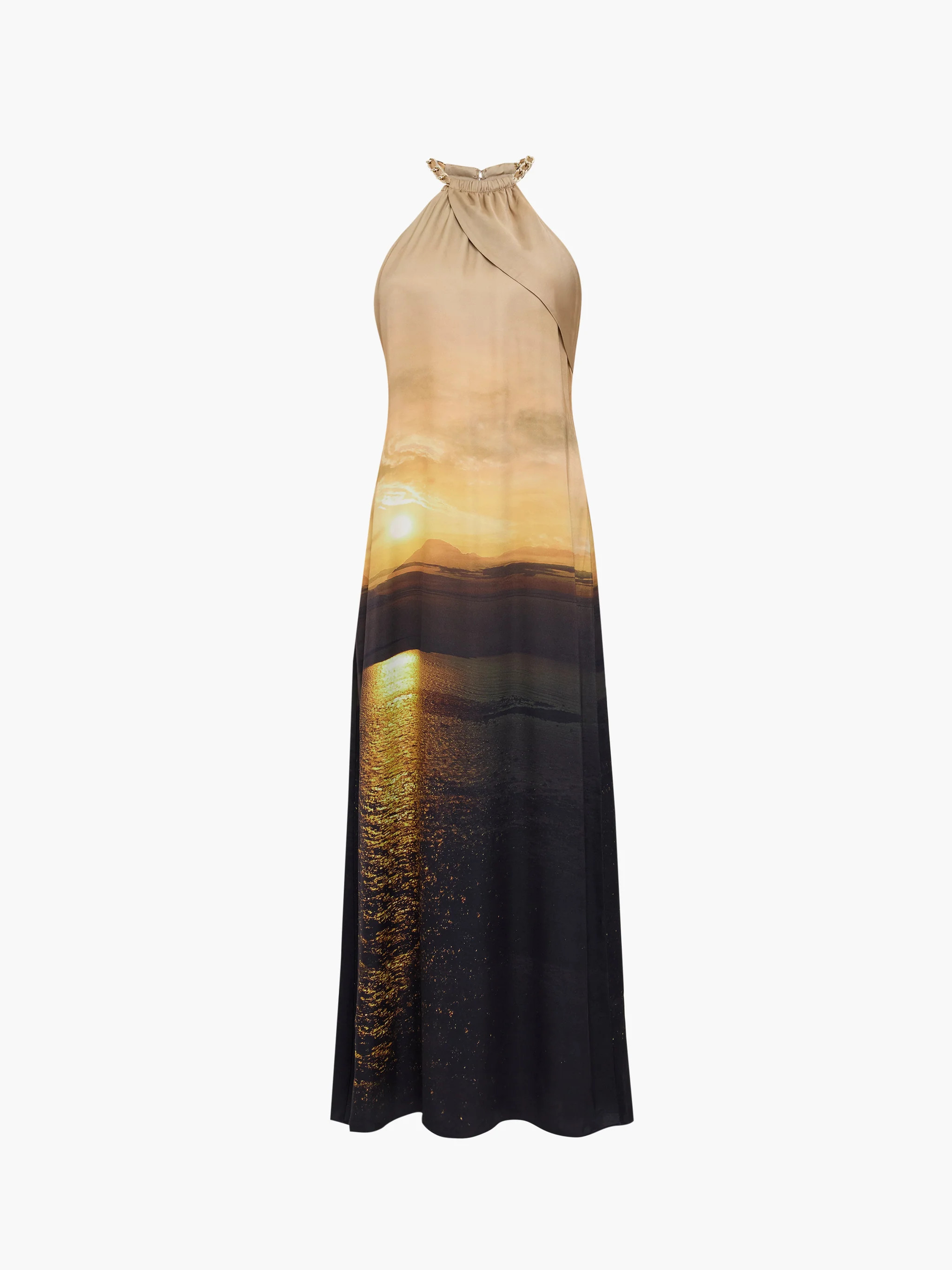 Sunset Eco Satin Chain Halterneck Maxi Dress | French Connection (UK)