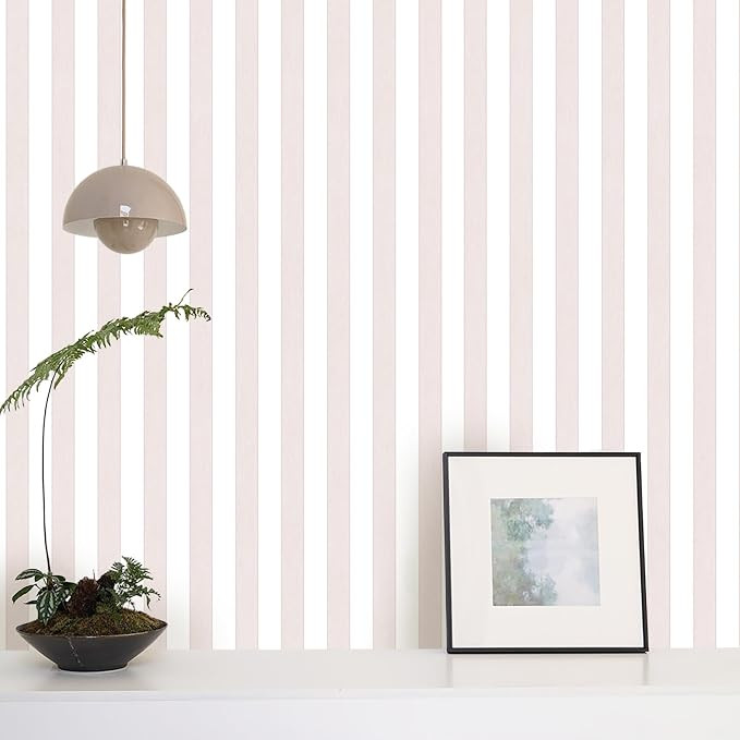 Tomete Pink and White Striped Wallpaper Peel and Stick Modern 17.3"x393" | Self-Adhesive Removabl... | Amazon (US)