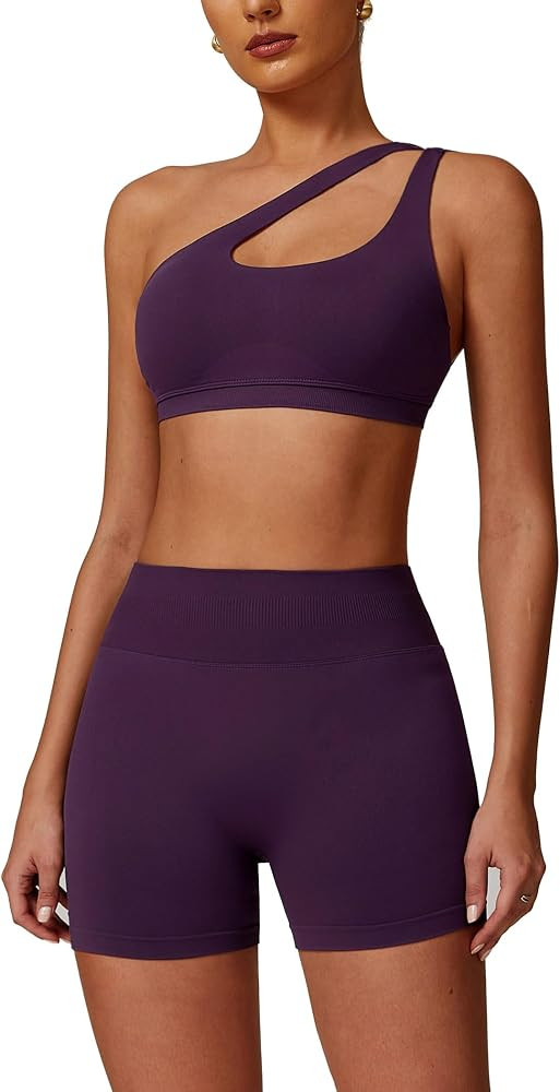 ABOCIW Workout Sets for Women Crossover High Waist Biker Shorts One Shoulder Sports Bra 2 Piece G... | Amazon (US)