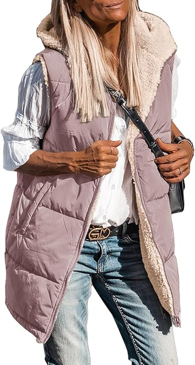 PRETTYGARDEN Womens 2025 Fall Reversible Long Vests Sleeveless Fleece Jacket Zip Up Hoodie Pocket... | Amazon (US)