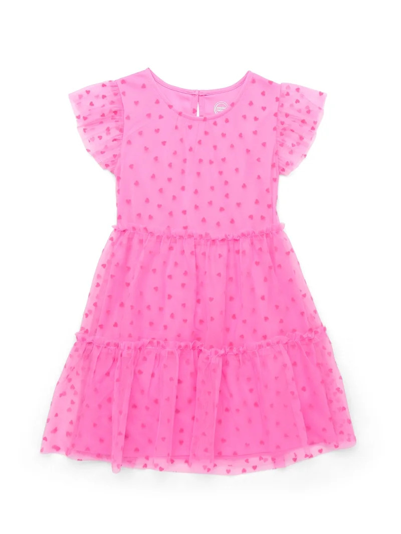 Wonder Nation Girls Flocked Tulle Dress, Sizes 4-18 & Plus | Walmart (US)